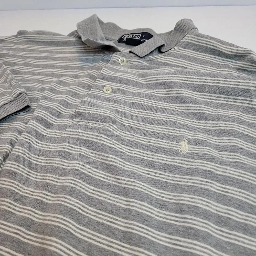 Polo Ralph Lauren Polo Shirt‎ Mens XL Grey Striped Excellent Short Sleeve Cotton