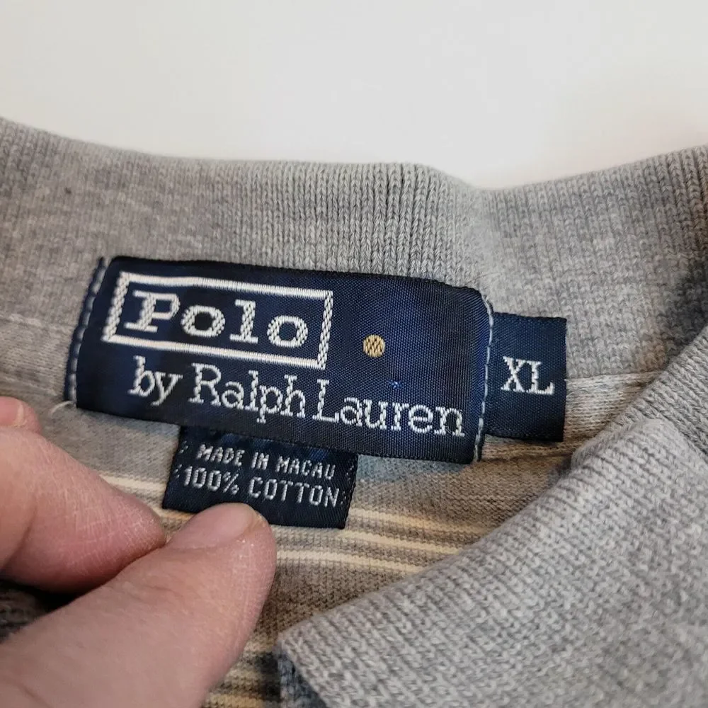 Polo Ralph Lauren Polo Shirt‎ Mens XL Grey Striped Excellent Short Sleeve Cotton