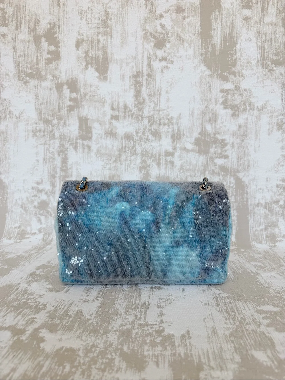 CHANEL Blue Sequined lambskin Jumbo Flap Bag