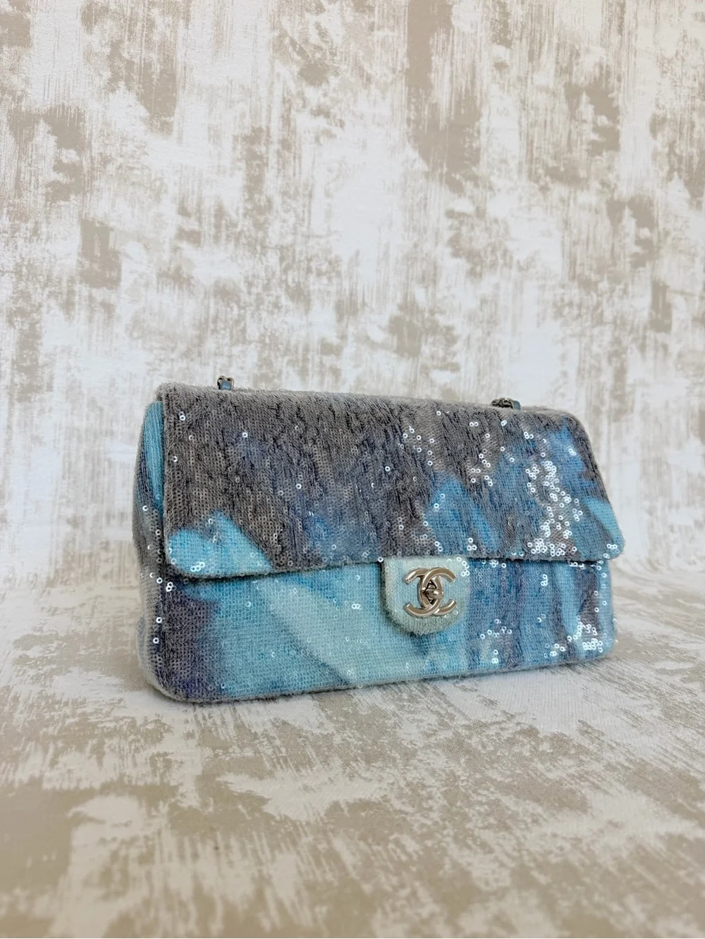 CHANEL Blue Sequined lambskin Jumbo Flap Bag