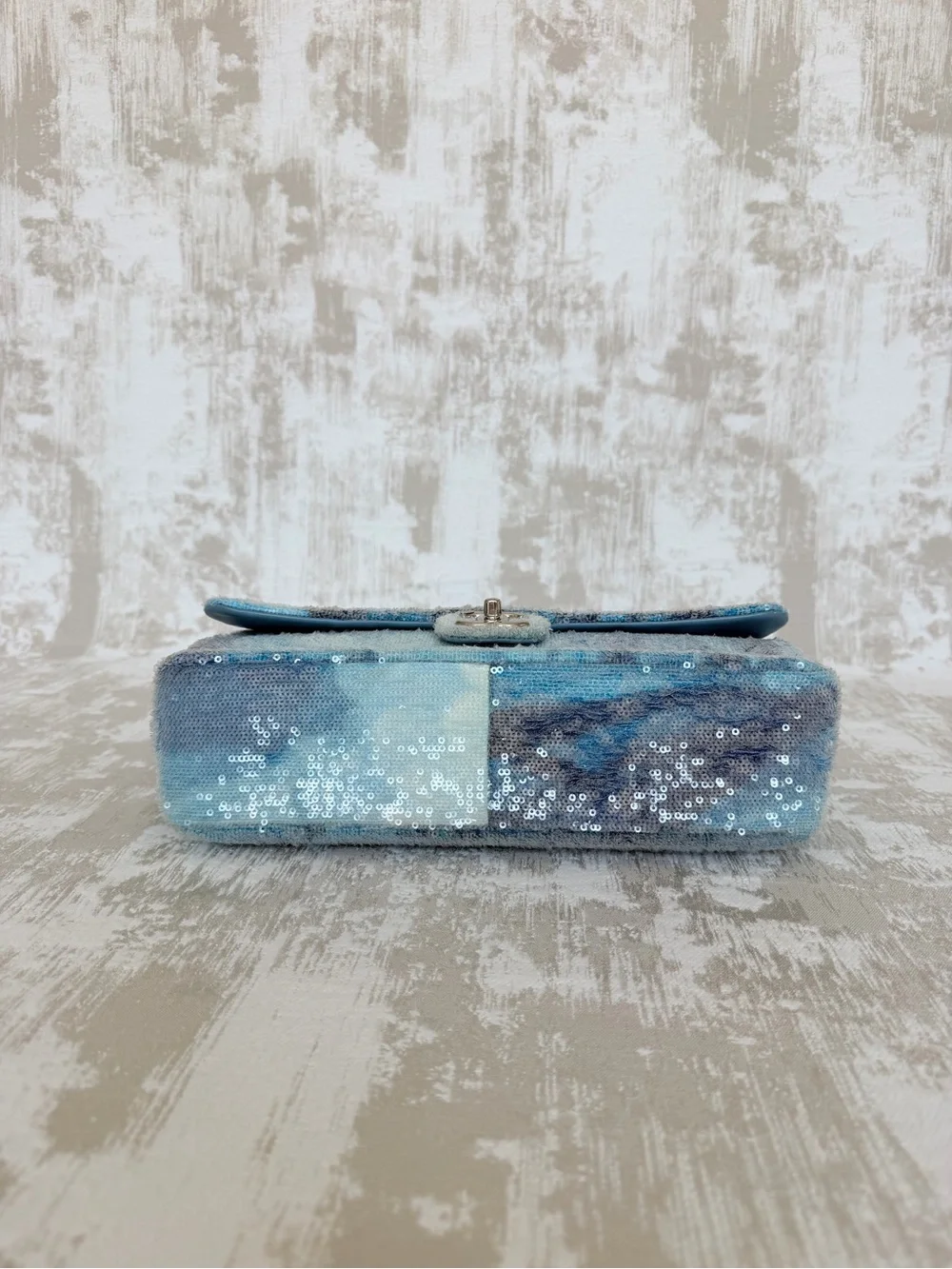 CHANEL Blue Sequined lambskin Jumbo Flap Bag