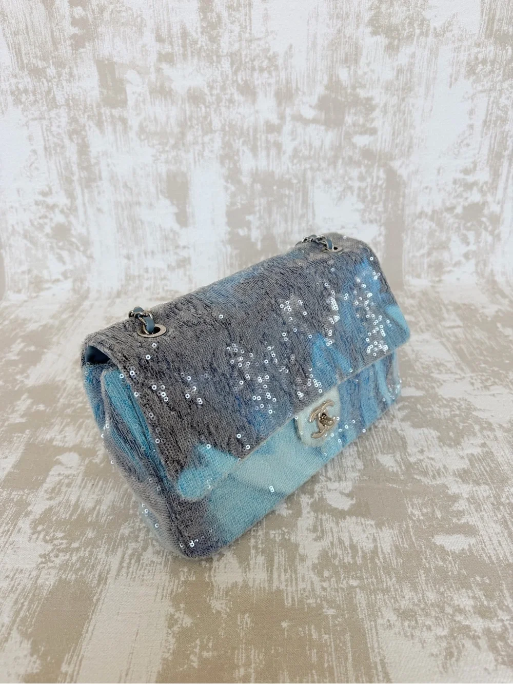 CHANEL Blue Sequined lambskin Jumbo Flap Bag