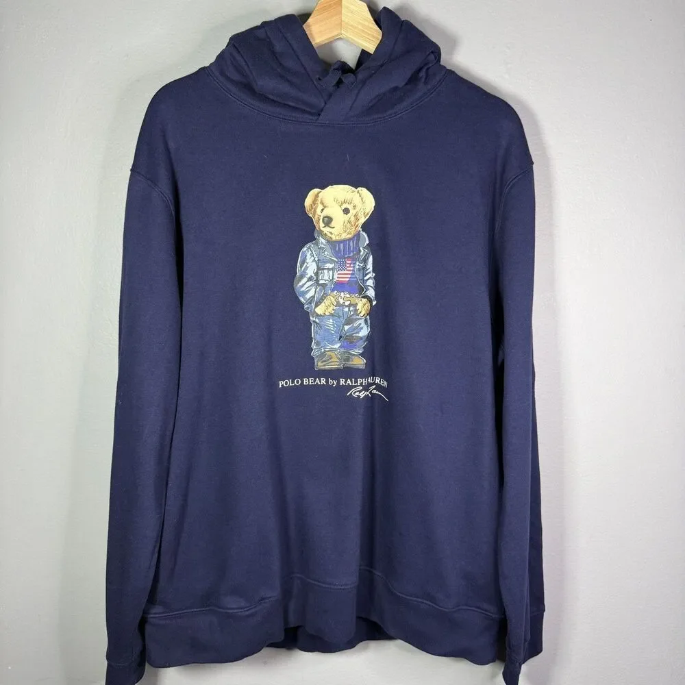 Polo Ralph Lauren Polo Bear Denim Flag Hoodie Men XL Navy Americana Y2K