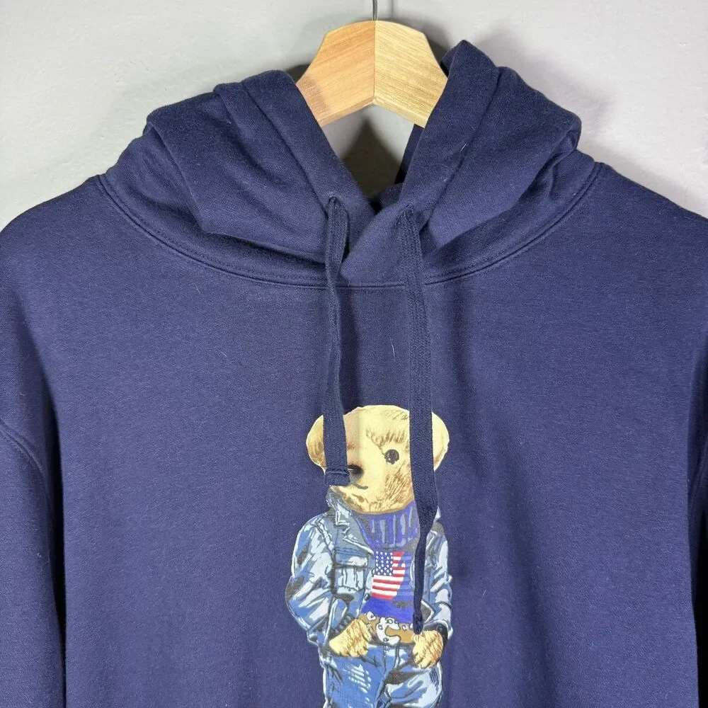 Polo Ralph Lauren Polo Bear Denim Flag Hoodie Men XL Navy Americana Y2K