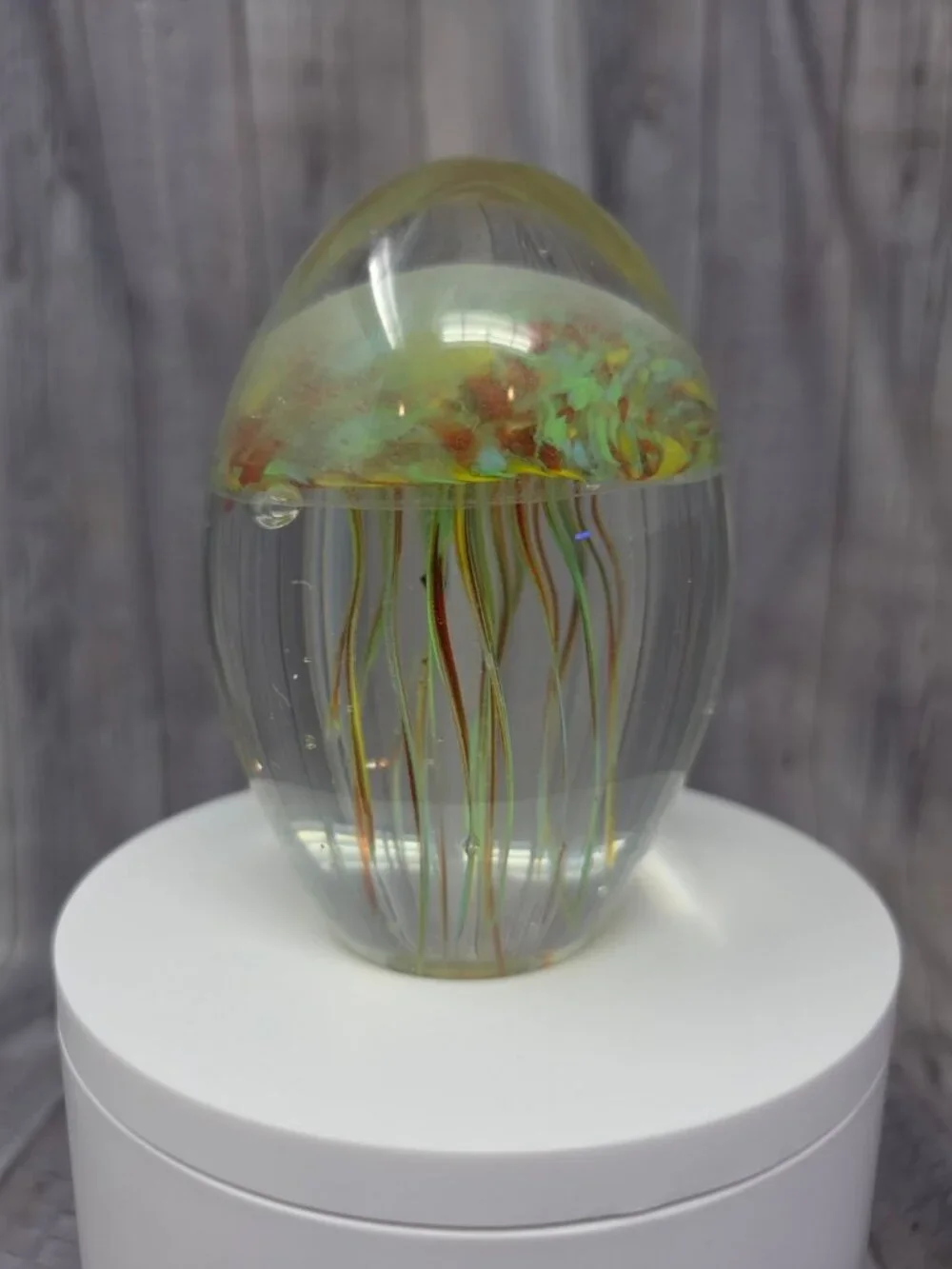 Vintage Crystal Art Oval Glass JELLYFISH PAPERWEIGHT SCULPTURE 23oz 3.75