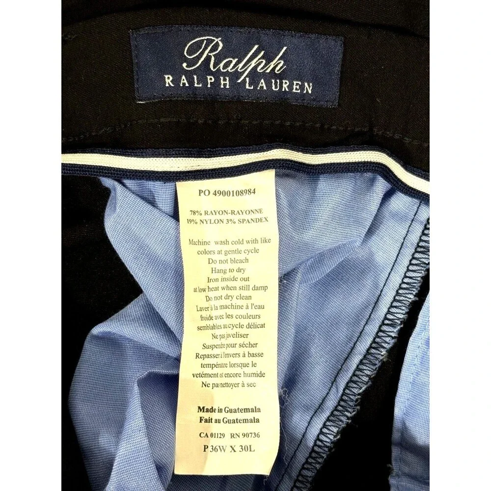 Ralph Lauren Black Stretch Dress Pants Men 36x30 Flat Front Office Career