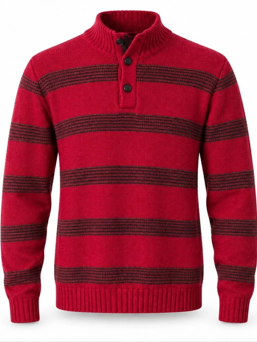 Chaps Red and Black Striped Chaps Red Striped Cotton Sweater. Medium