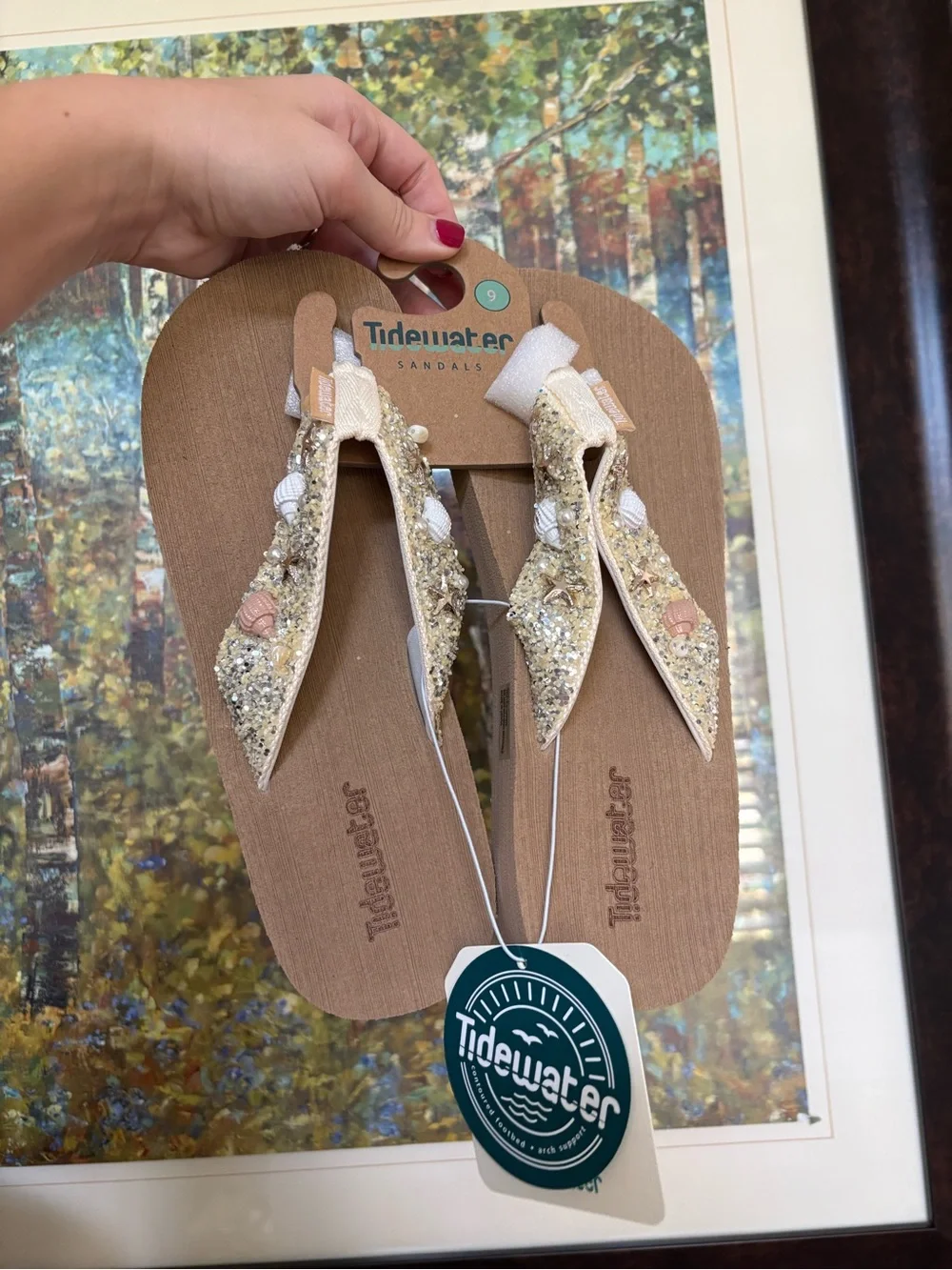 Tidewater Women's Tan Beaded Beach Sandals
