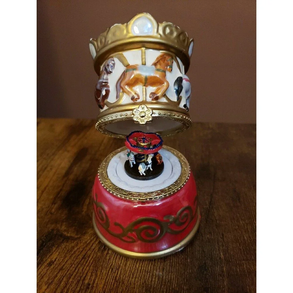 Mr. Christmas Porcelain Carousel Wind-Up Music Box 