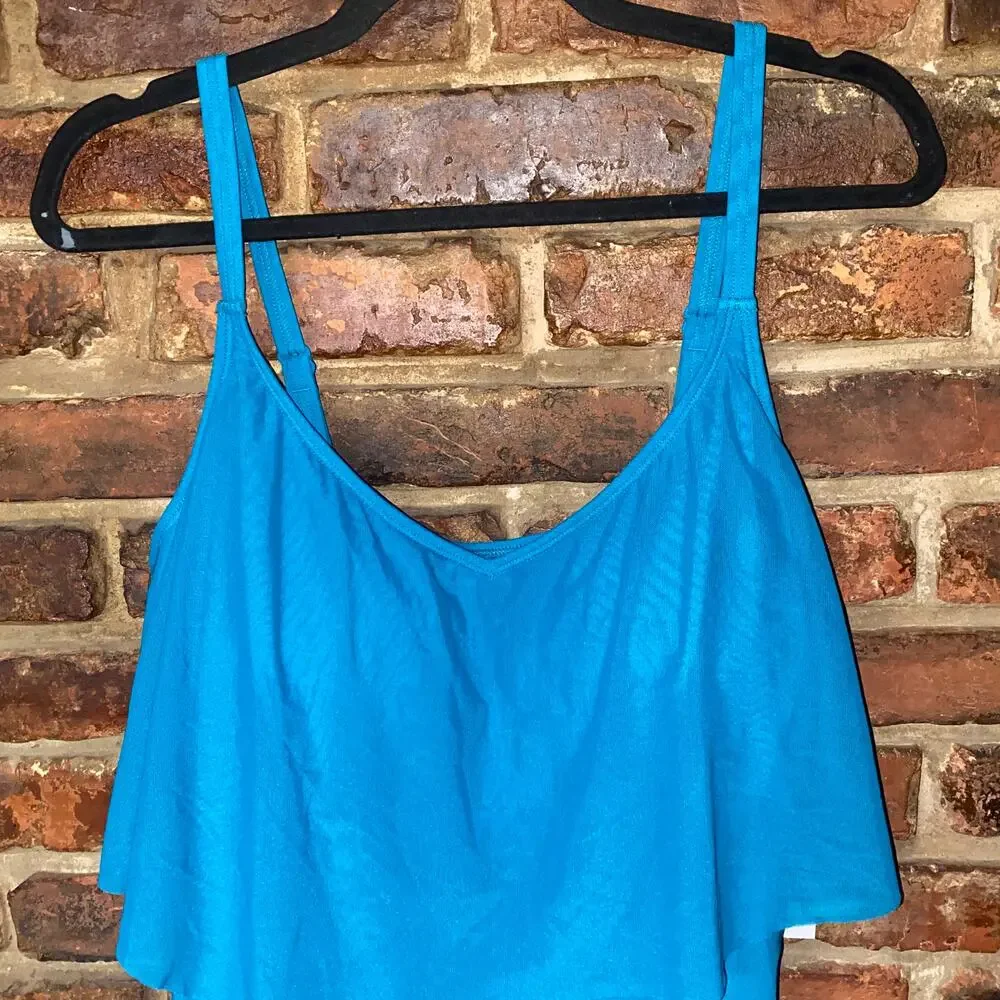 NWT Coco Reef Teal Blue Flourish Tier Mesh Tankini Swim Bathing Suit Top 38D