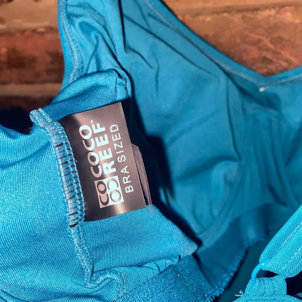 NWT Coco Reef Teal Blue Flourish Tier Mesh Tankini Swim Bathing Suit Top 38D