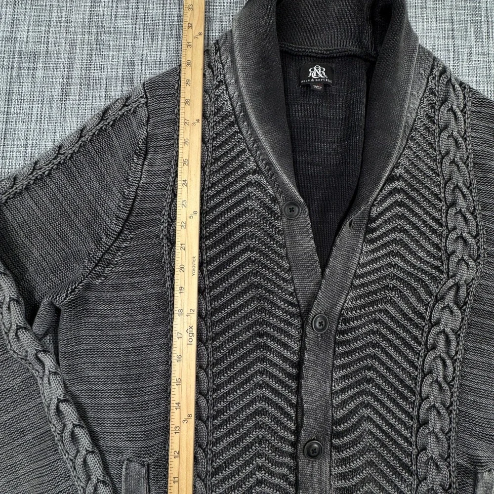 Rock & Republic Cardigan Mens XXL Gray Cotton Cable Knit Shawl Collar Pockets