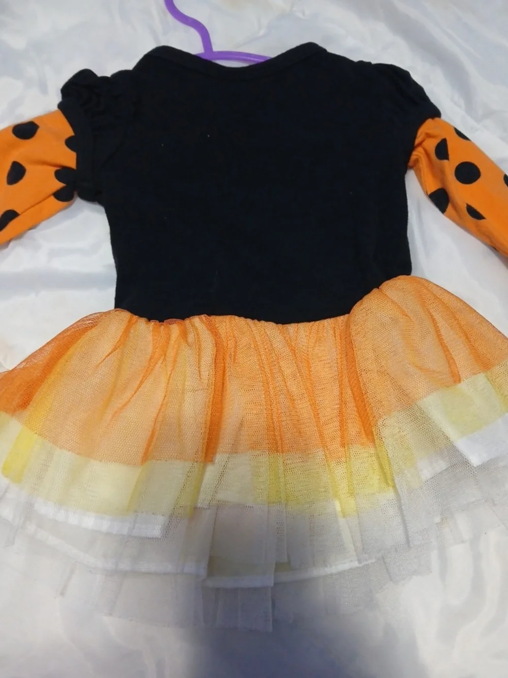 Bonnie Baby Black & Orange Candy Corn Tulle Dress with Polka Dot Sleeves