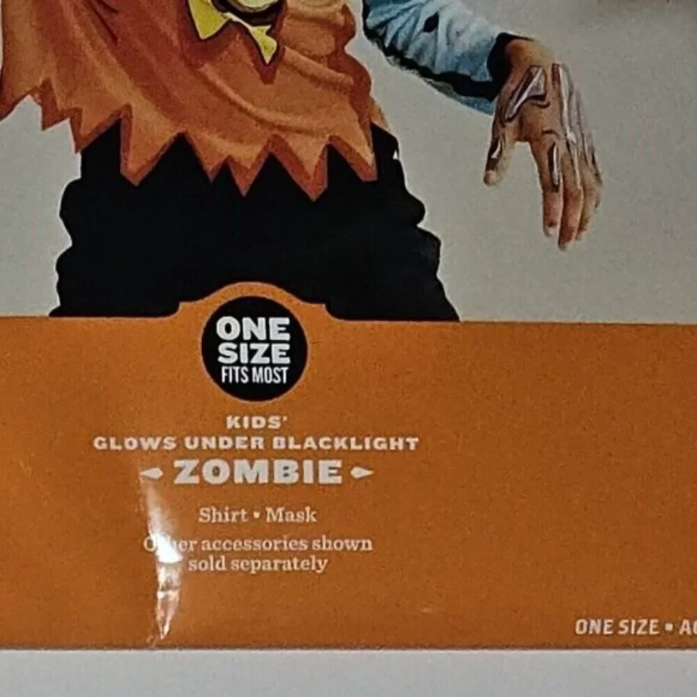 NEW Zombie Halloween Costume Child OSFM (Approx Small) Glows Under Blacklight