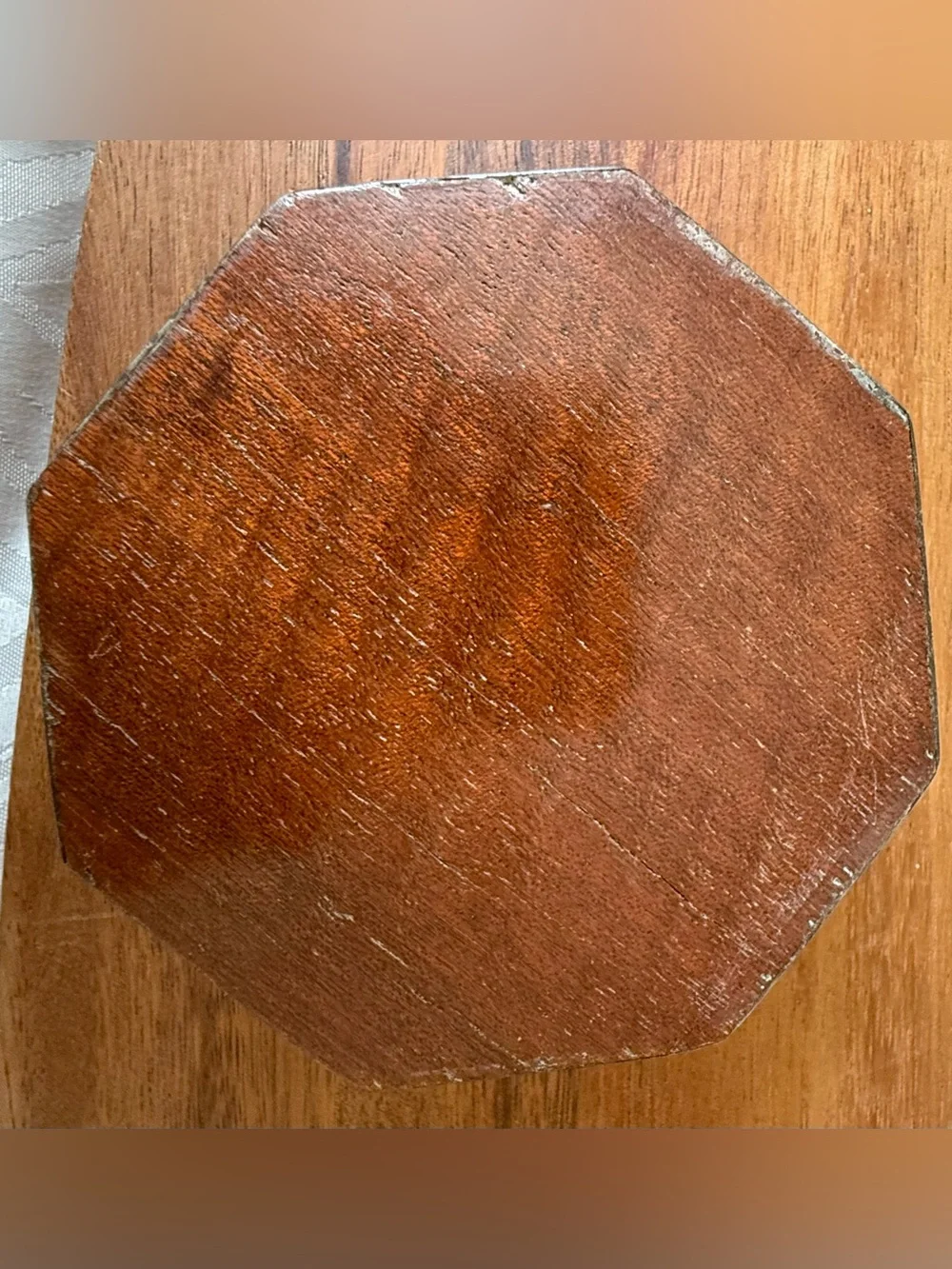 VTG Inlay Wooden Trinket Box MOP Mosaic Jewelry Octagonal
