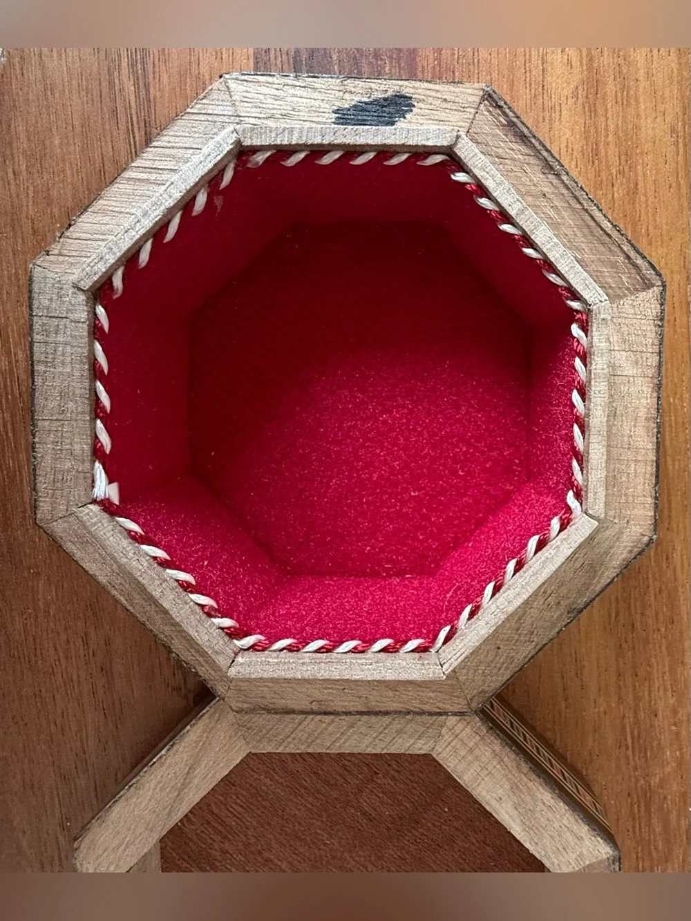 VTG Inlay Wooden Trinket Box MOP Mosaic Jewelry Octagonal