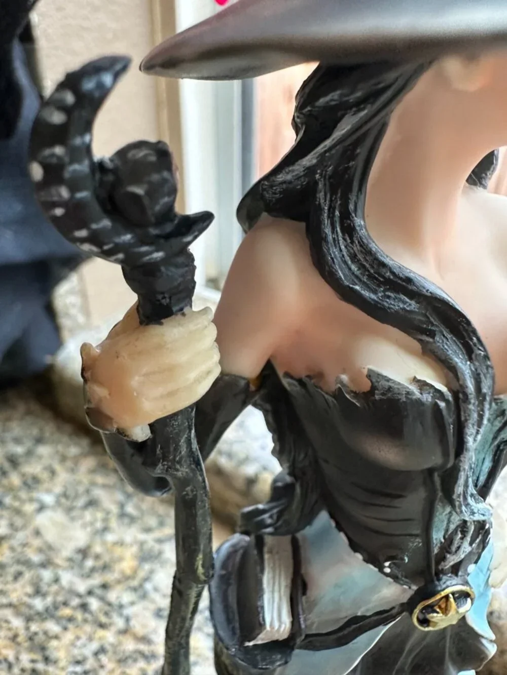 Gothic Fantasy Sorceress Statue Witch Resin Figurine with White Dragon & Ravens