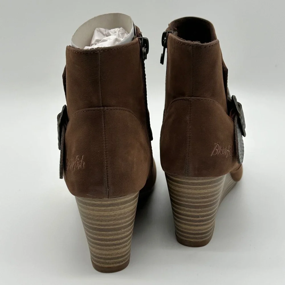 Blowfish Malibu Womens 8 Wedge Ankle Boots Brown Buckle Vegan Booties B1308