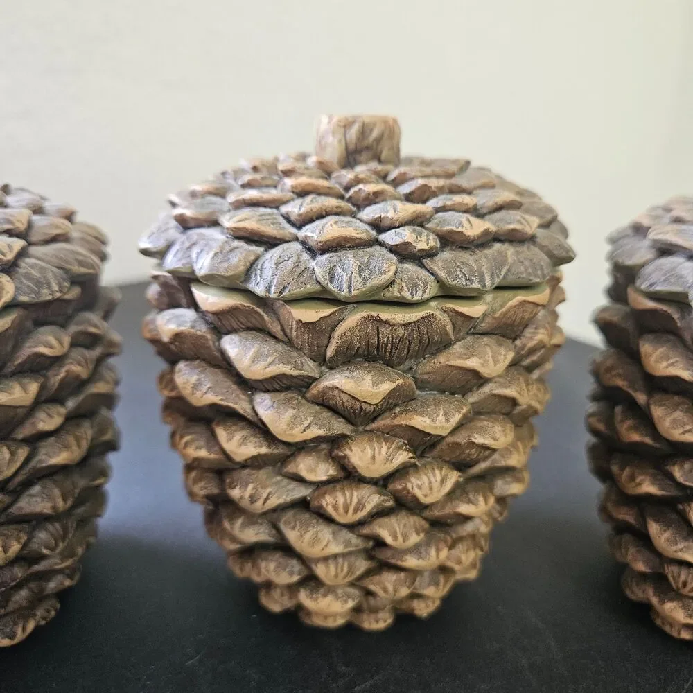 Decorative Resin Pinecone Trinket Boxes Set of 3 Cabin, Rustic, Woods Decor