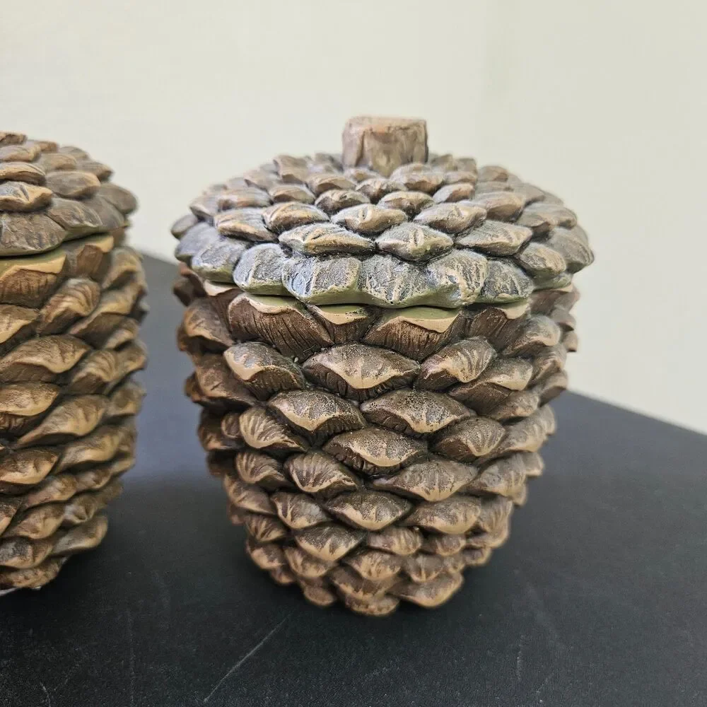 Decorative Resin Pinecone Trinket Boxes Set of 3 Cabin, Rustic, Woods Decor