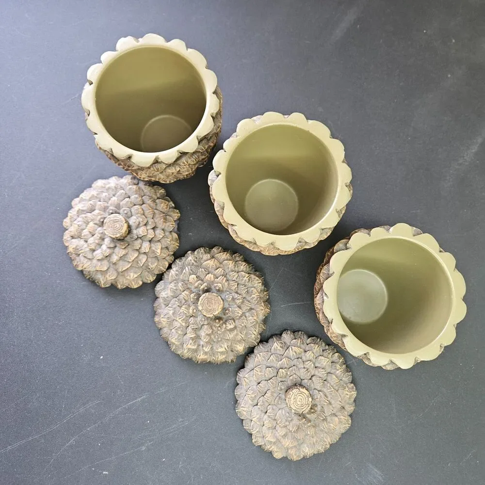 Decorative Resin Pinecone Trinket Boxes Set of 3 Cabin, Rustic, Woods Decor