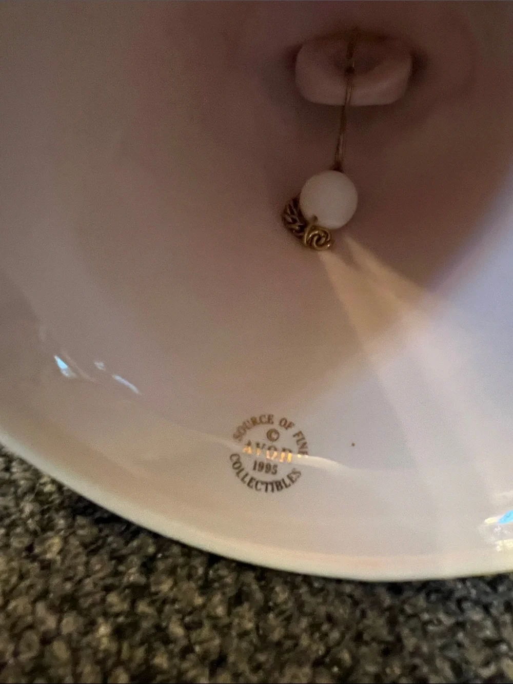Avon Vintage 1995 Pink and Gold Porcelain Heart Bell with Love Birds