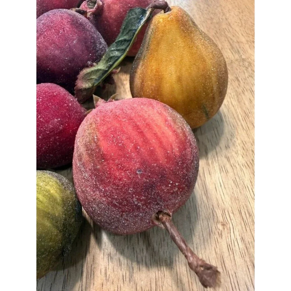 vtg Flocked Sugared Faux Fruit Bundle 20pc Pears Pomegranates apples Fall Decor