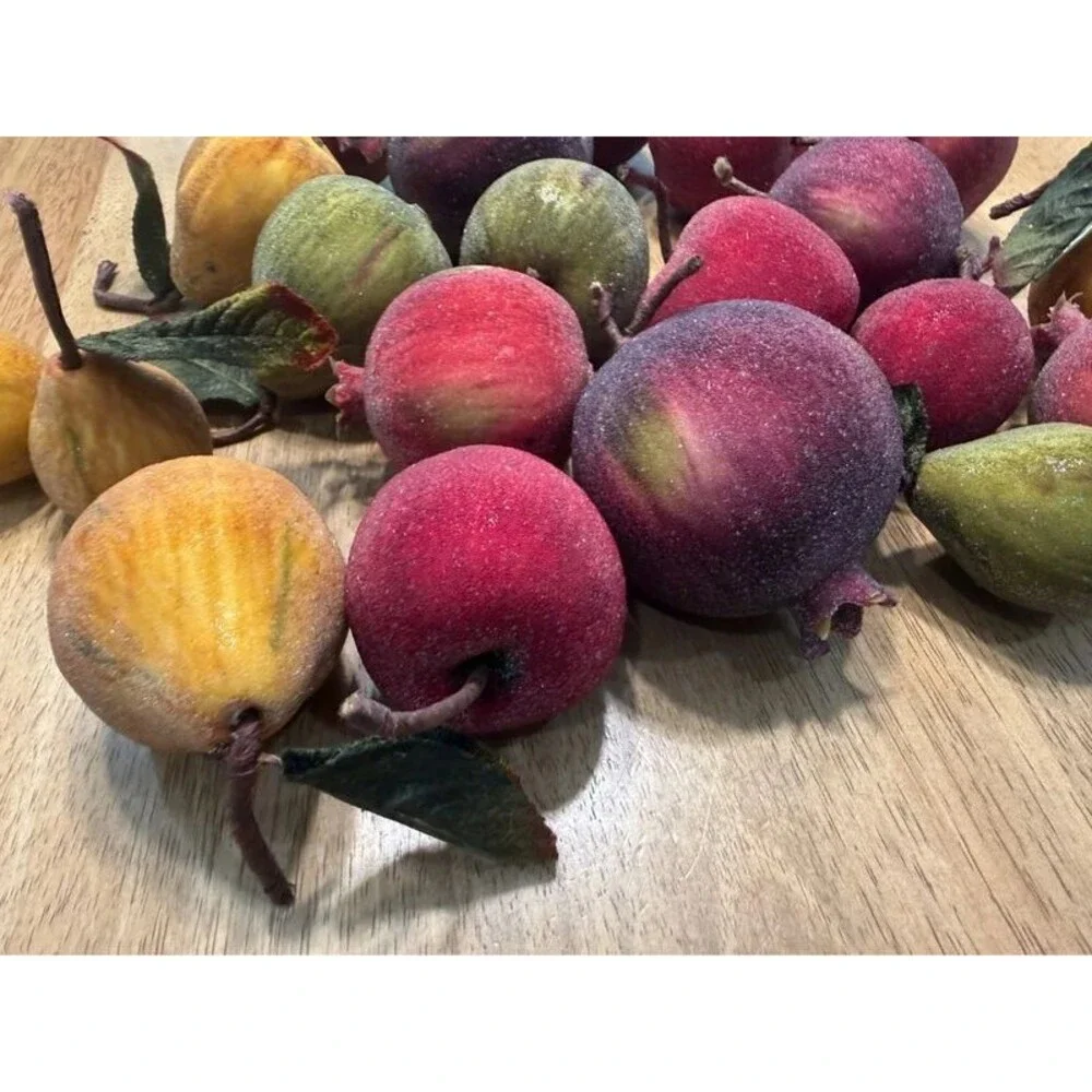 vtg Flocked Sugared Faux Fruit Bundle 20pc Pears Pomegranates apples Fall Decor