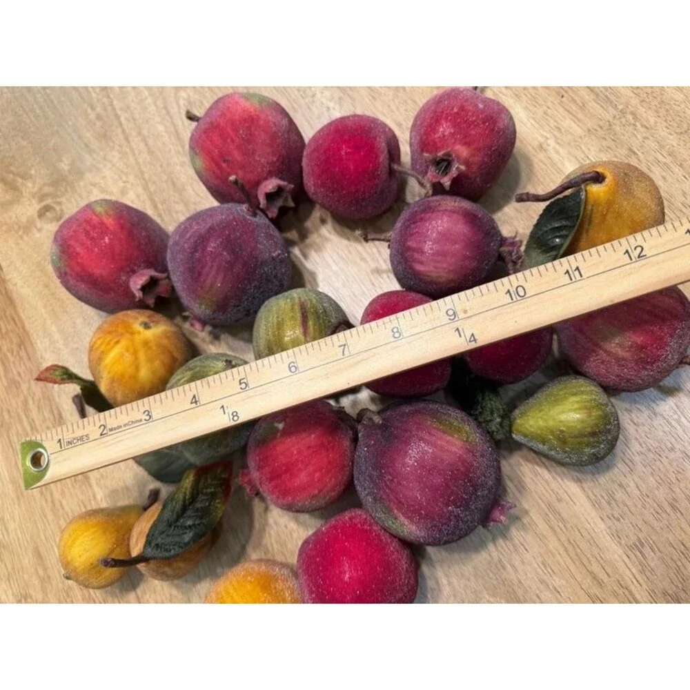 vtg Flocked Sugared Faux Fruit Bundle 20pc Pears Pomegranates apples Fall Decor