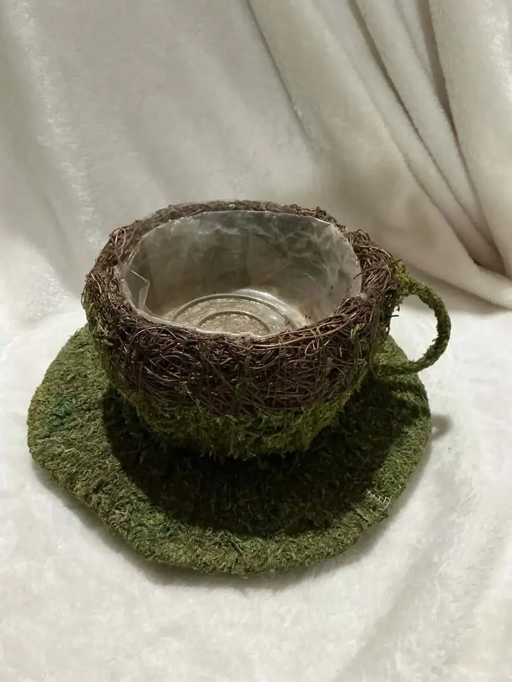 Fairy Garden Tea Cup Planter Moss Twig Container