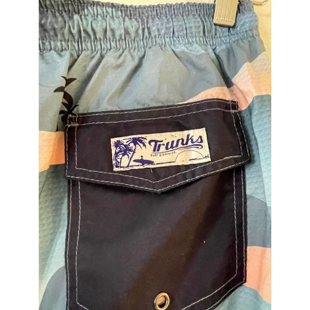 Trunks Surf & Swim Co. Mens M Palm Tree Swim Shorts Pocket Drawstring Multicolor