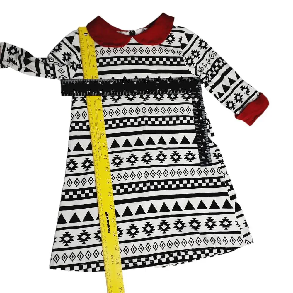 A.T.UN. Geometric Aztec Little Girl's Dress Size 4 -5 Black & White Red