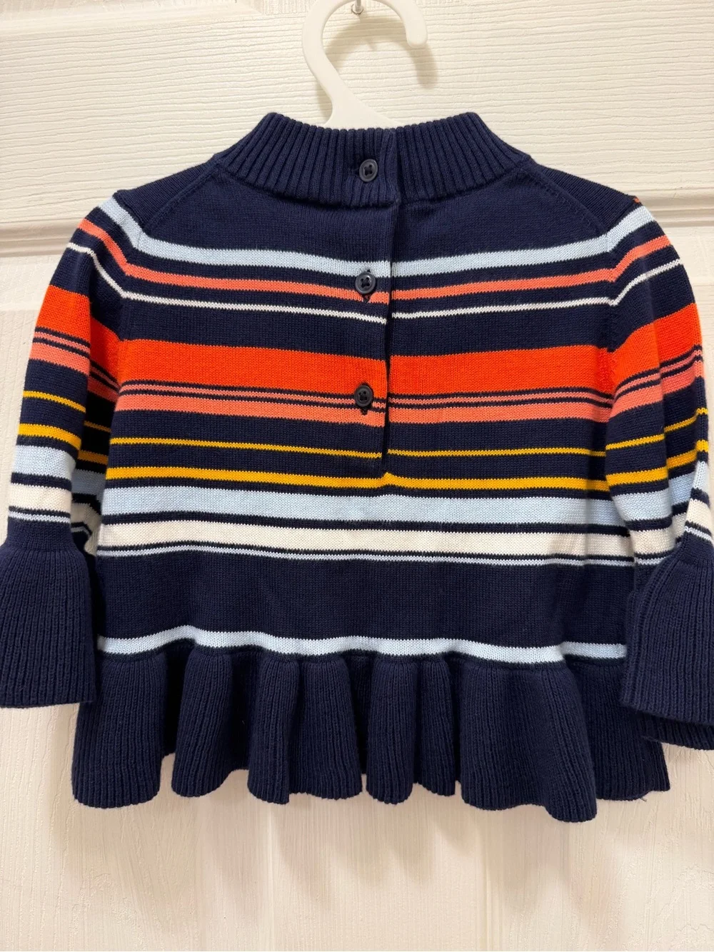 Janie and Jack Navy Multicolor Striped Ruffle-Hem Sweater