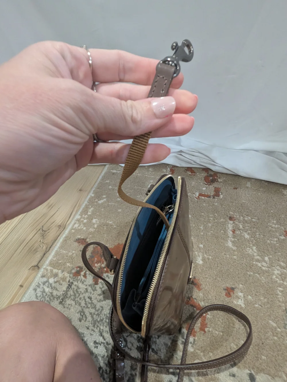 Dooney & Bourke Brown Patent Leather Crossbody Bag Gold Logo