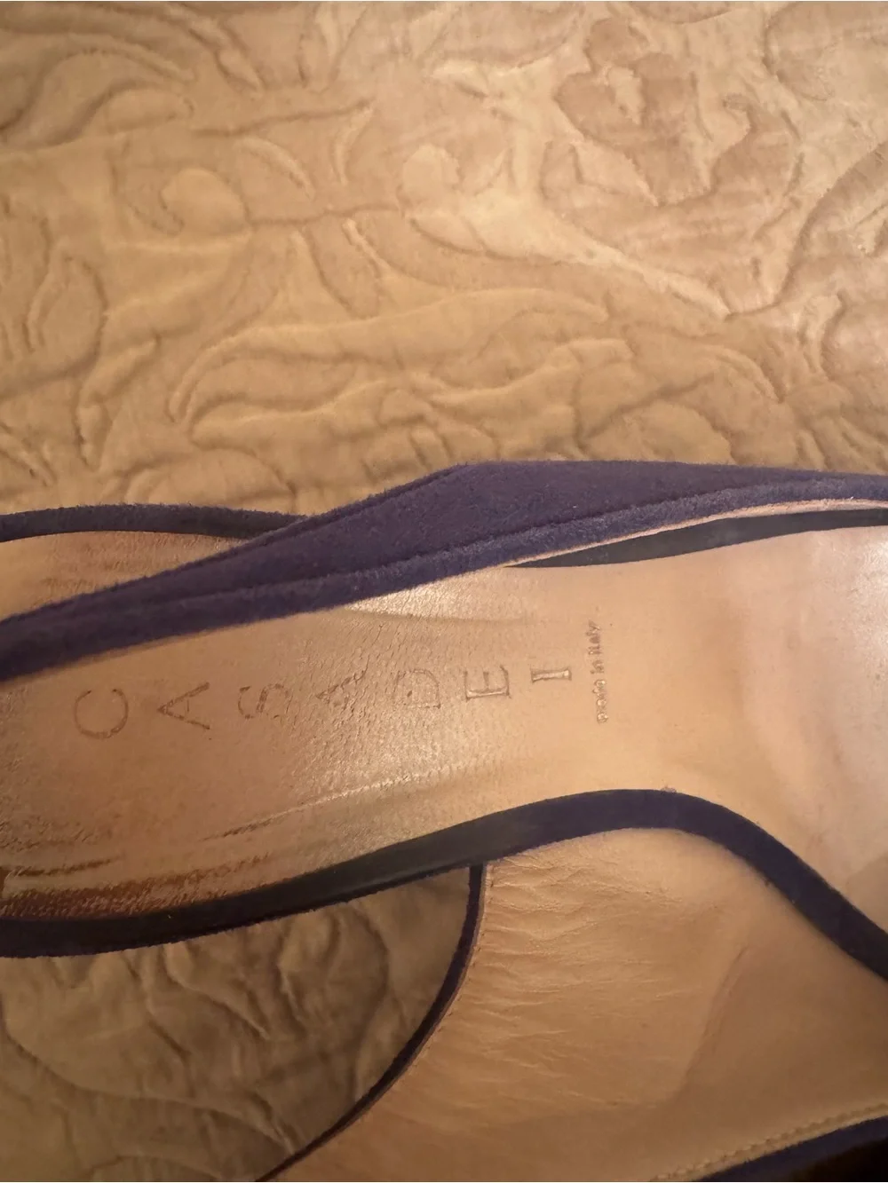 Casadei Navy Suede Slingback Peep-Toe Wedges