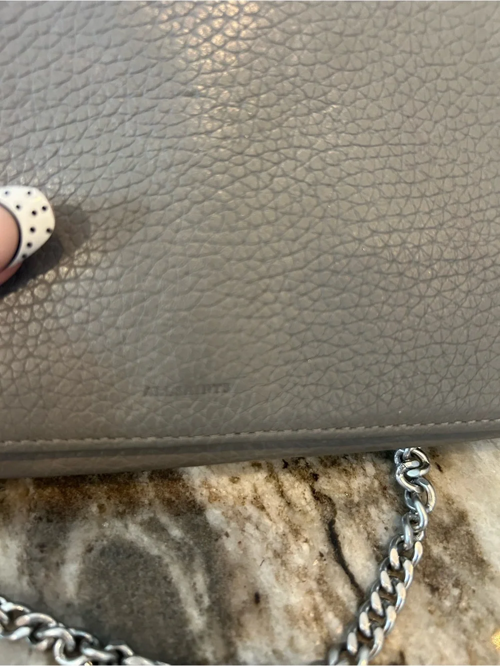 AllSaints Gray Fetch Pebbled Leather Crossbody slight wear GUC