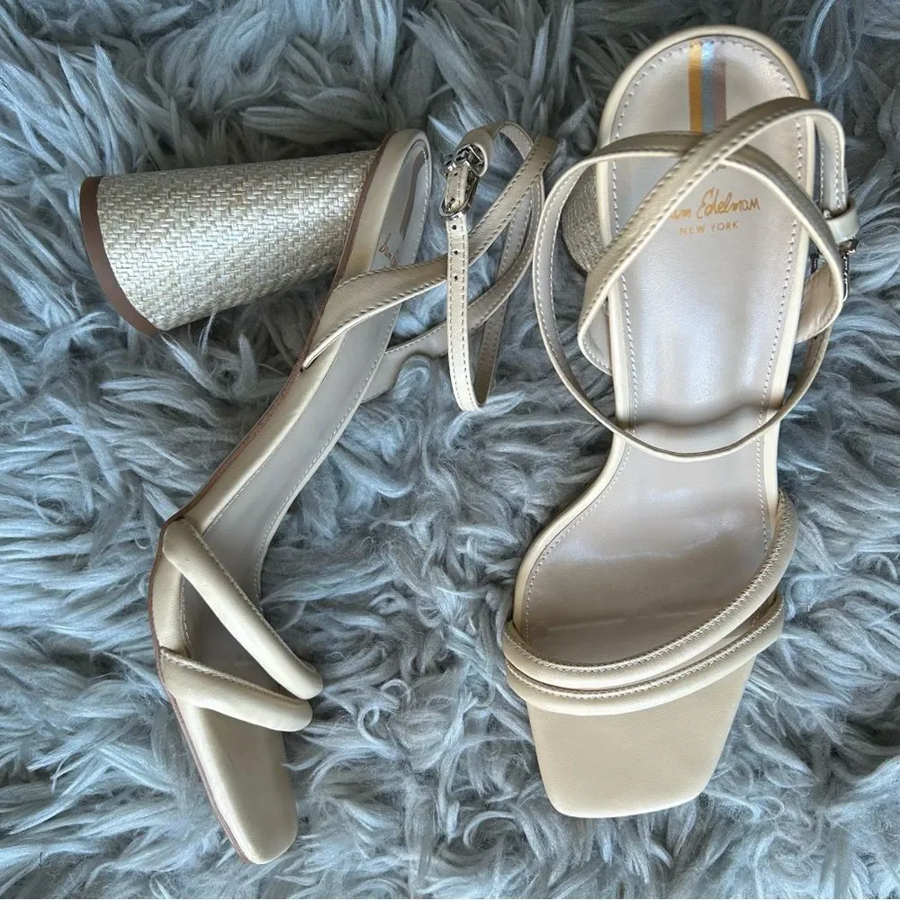 Sam Edelman Kia neutral beige block heel sandals women’s shoe size 10
