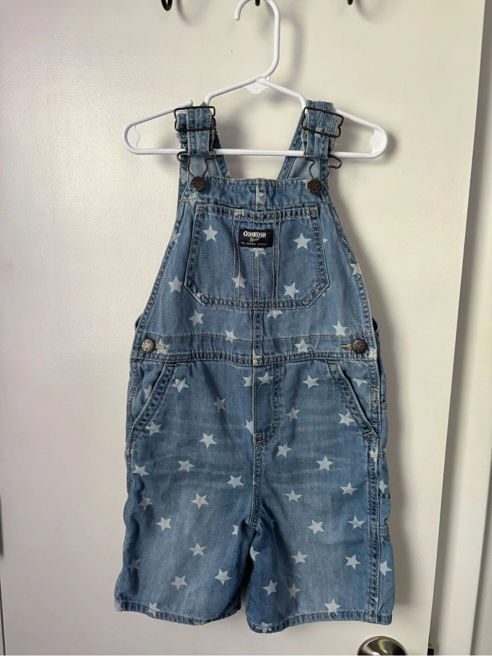 OshKosh B'gosh Light Blue Star Denim Short Overalls