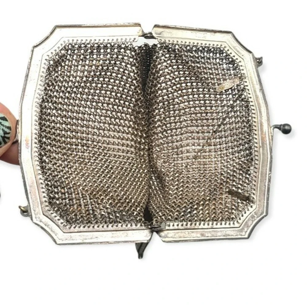 Vintage Whiting & Davis Mesh Enameled Purse Art Deco Blue Yellow 1920s Flapper