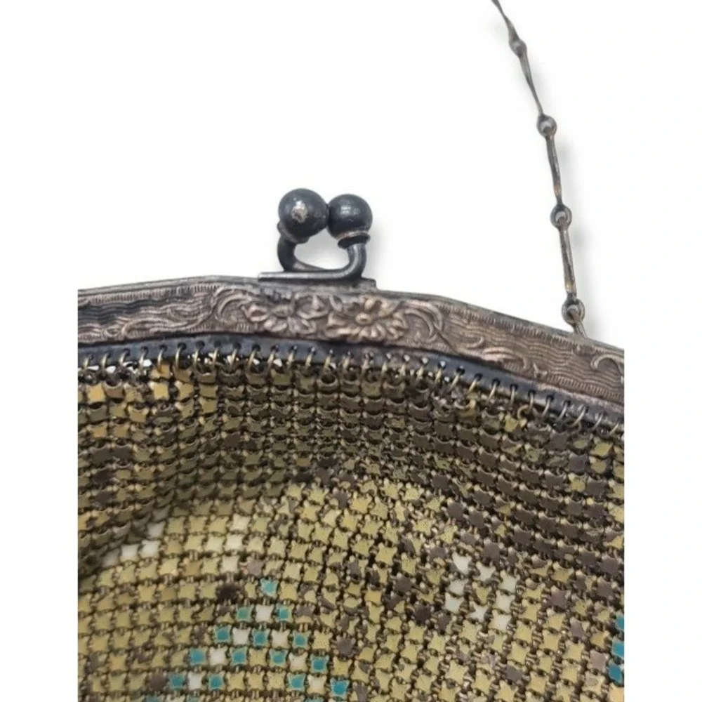 Vintage Whiting & Davis Mesh Enameled Purse Art Deco Blue Yellow 1920s Flapper