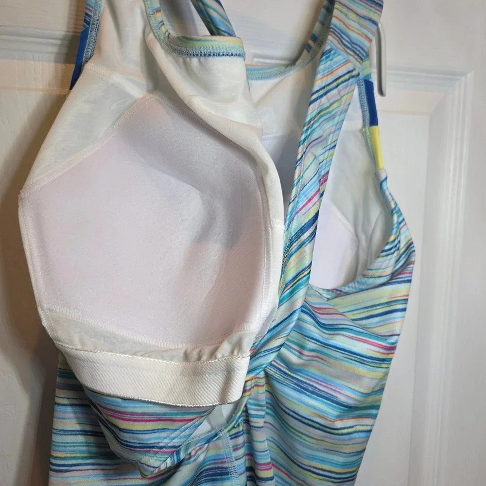 Lands End One Piece Swimsuit X-Back Plus Sz 18 W Colorblock Blue‎ Yellow Modest