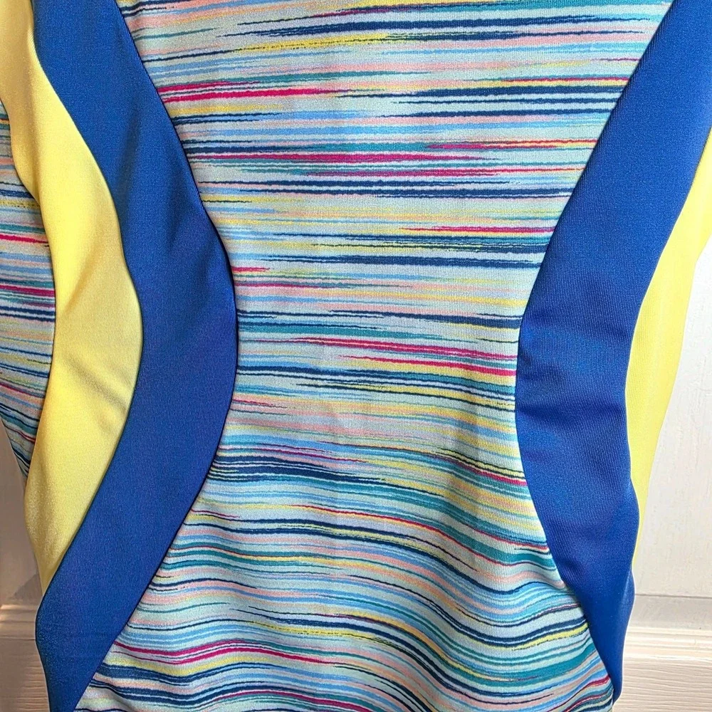Lands End One Piece Swimsuit X-Back Plus Sz 18 W Colorblock Blue‎ Yellow Modest