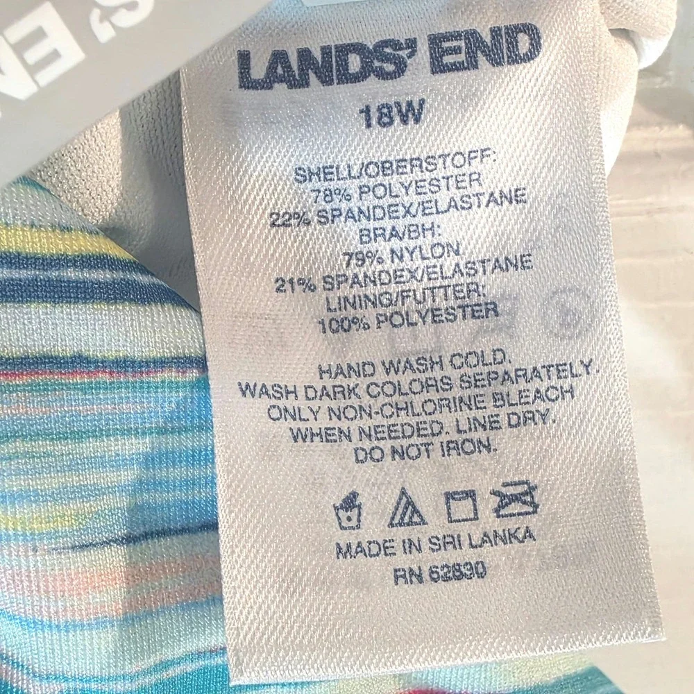 Lands End One Piece Swimsuit X-Back Plus Sz 18 W Colorblock Blue‎ Yellow Modest