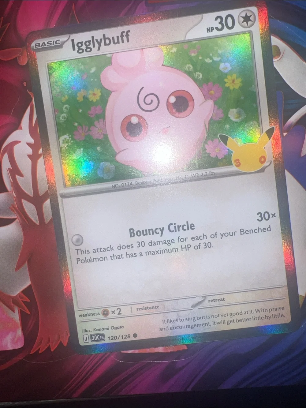 Pokemon Igglybuff Holographic Card - Pink, Green & Yellow