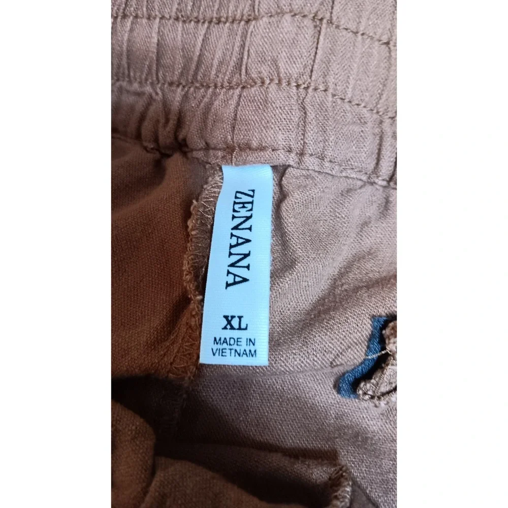 2 Linen Blend Womens Zip Shorts Crown Ivy 12-Zenana XL Elastic Waist Pockets EUC