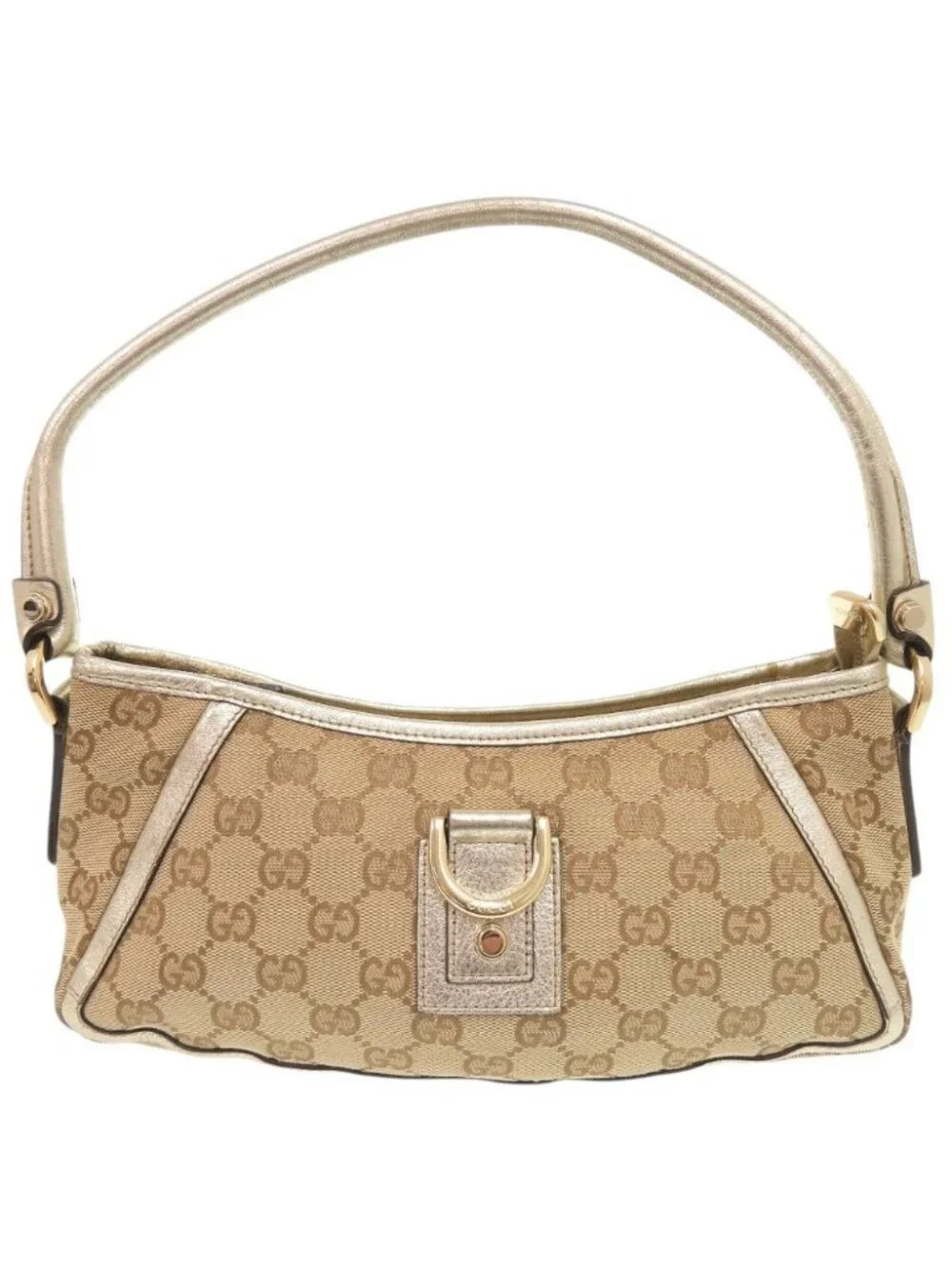 Gucci Abbey GG Canvas Leather Beige Gold Shoulder Bag