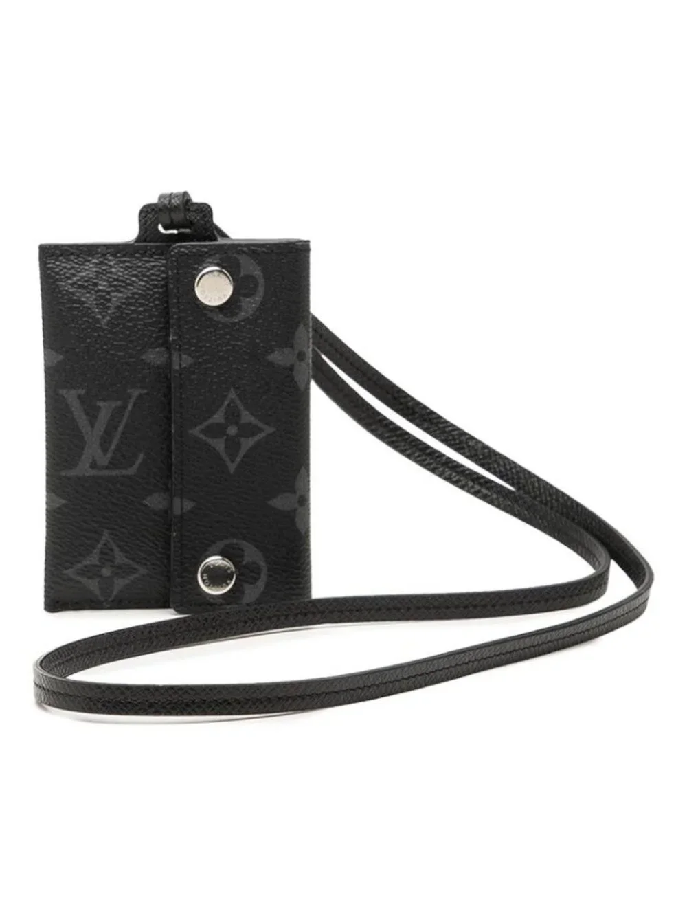 Louis Vuitton Monogram Eclipse Card Case on Strap Black Leather