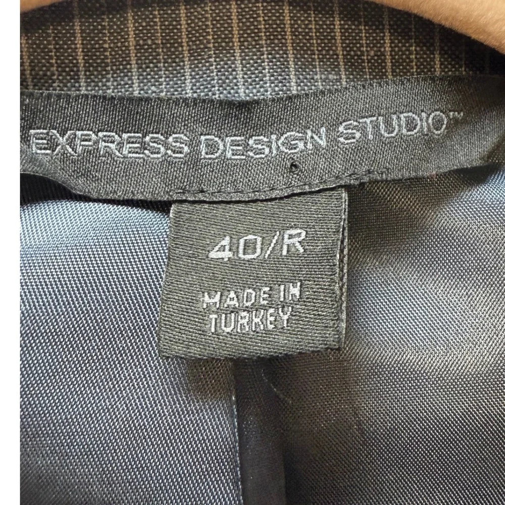 Express Design Studio Mens Gray Pinstripe Cotton Linen Suit Jacket Blazer 40R