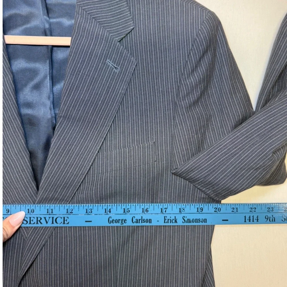 Express Design Studio Mens Gray Pinstripe Cotton Linen Suit Jacket Blazer 40R
