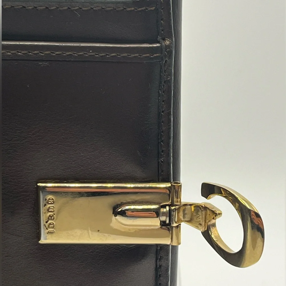 Gucci Brown Leather Wallet with Gold “G” Initial Clip